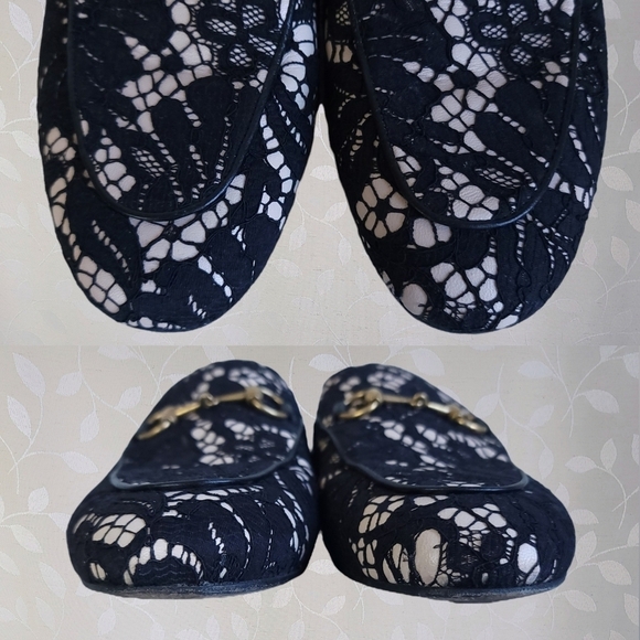 Gucci Princetown Loafer Mules Lace Overlay Horsebit Leather Black Nude 36 - Picture 5 of 15